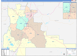 Bend-Redmond Metro Area Wall Map Color Cast Style 2026